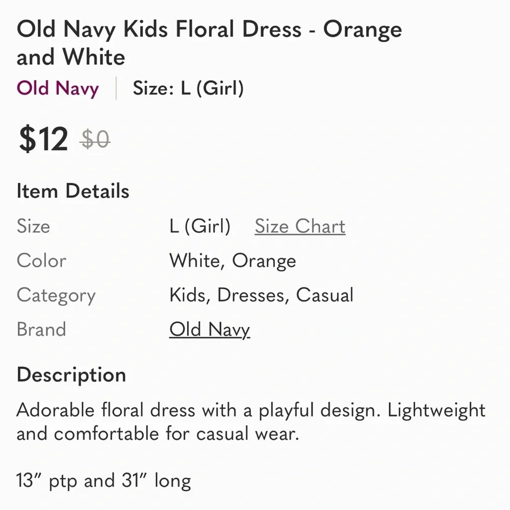 Old Navy‎ Kids Floral Dress - Orange and White